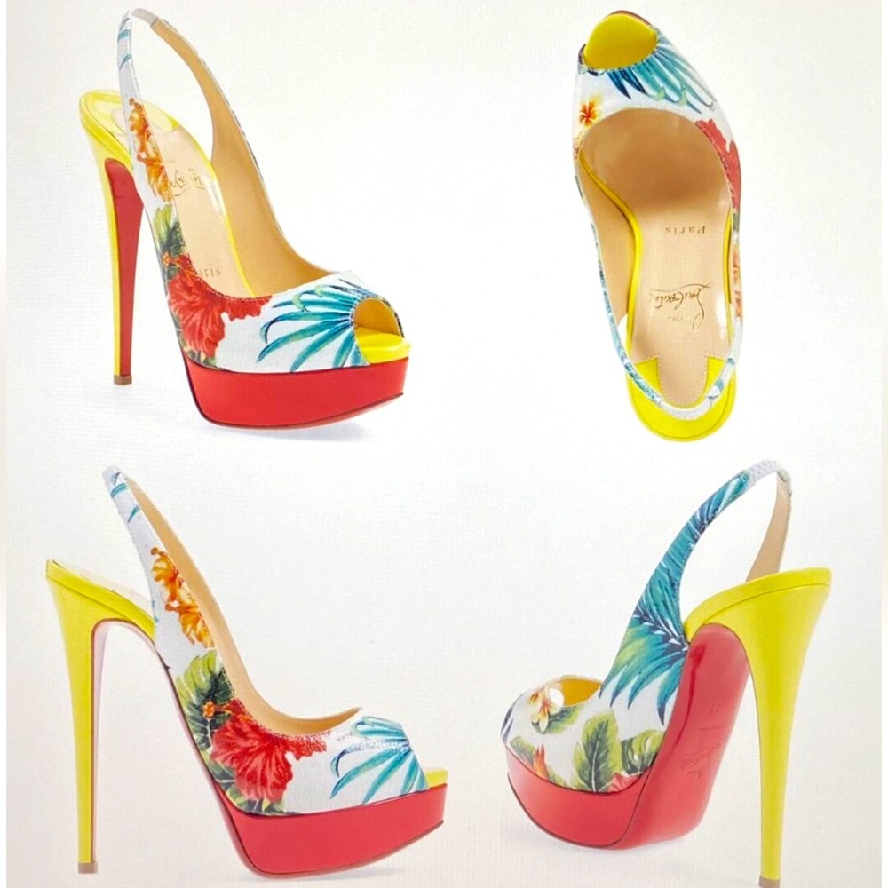 Christian Louboutin Hawaii Lady Peep Toe Sling Back Pump Shoes 37.5EU - 7US